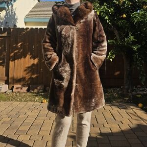 Shearling lamb mouton real fur coat knee length